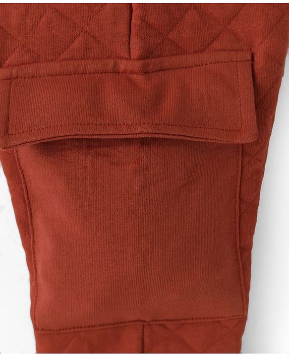 Babyhug French Terry Knit Full Length Lounge Pant with Badge & Pocket - Rust Orange