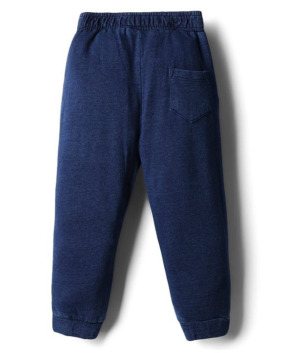 Babyhug French Terry Knit Full Length Lounge Pant with Cut & Sew Design & Space Print - Navy Blue