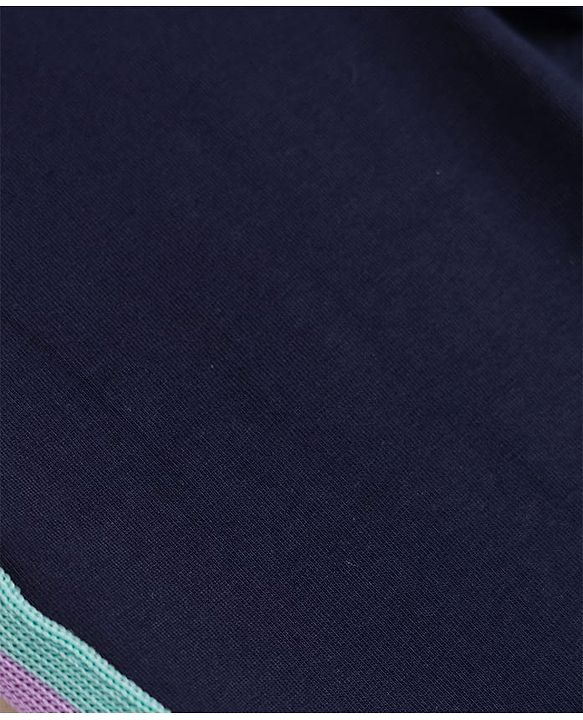 Babyhug Cotton Knit Full Length Leggings With Tape Design- Navy Blue