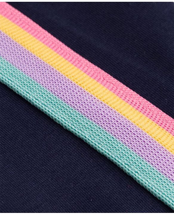 Babyhug Cotton Knit Full Length Leggings With Tape Design- Navy Blue