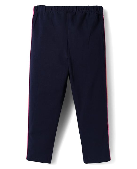 Babyhug Cotton Lycra Knit Full Length Leggings with Tape Design - Black