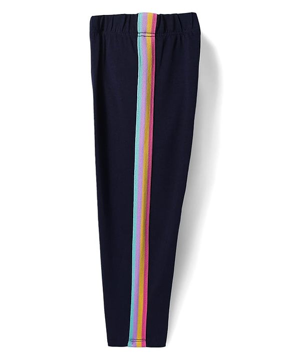 Babyhug Cotton Lycra Knit Full Length Leggings with Tape Design - Black
