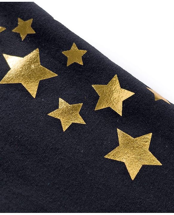 Babyhug Cotton Lycra Knit Full Length Leggings with Stars Print - Black