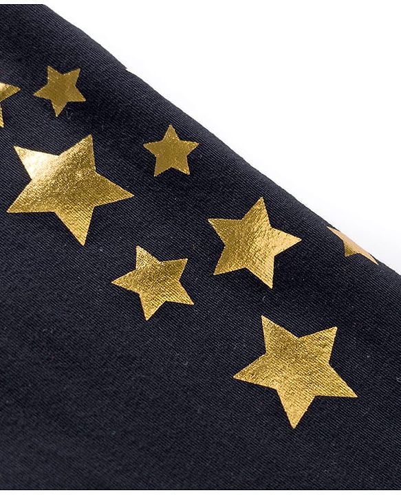 Babyhug Cotton Lycra Knit Full Length Leggings with Stars Print - Black
