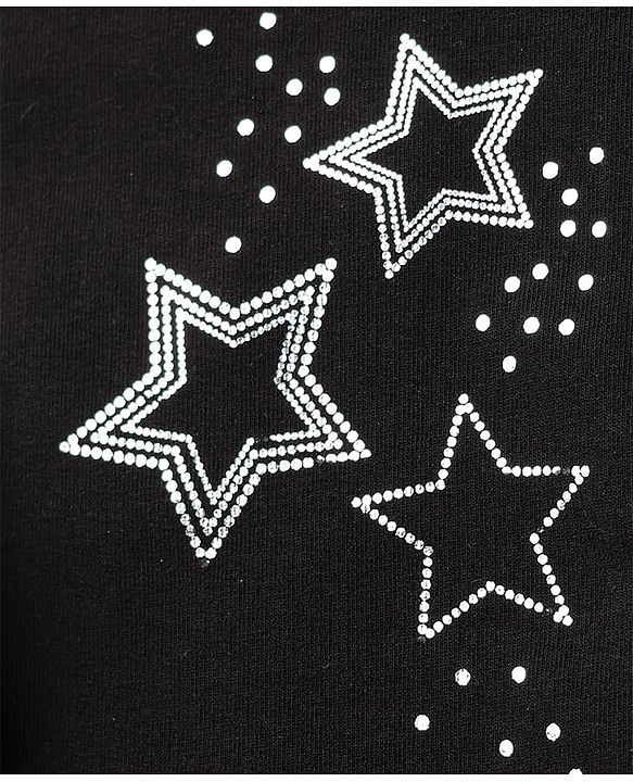Babyhug Cotton Lycra Knit Jeggings With Stretch & Star Print - Black