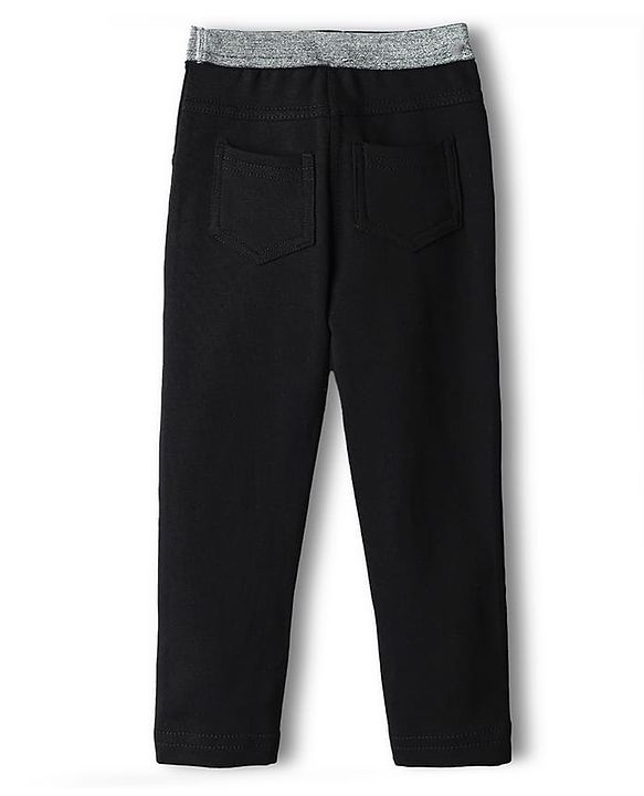 Babyhug Cotton Lycra Knit Jeggings With Stretch & Star Print - Black