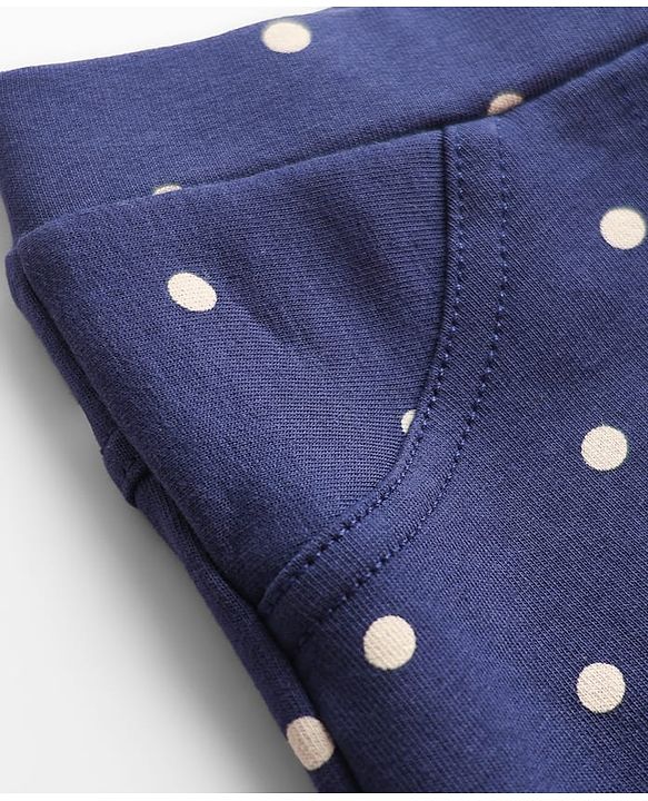 Babyhug Cotton Lycra Knit Full Length Jeggings With Polka Dot Print - Navy Blue