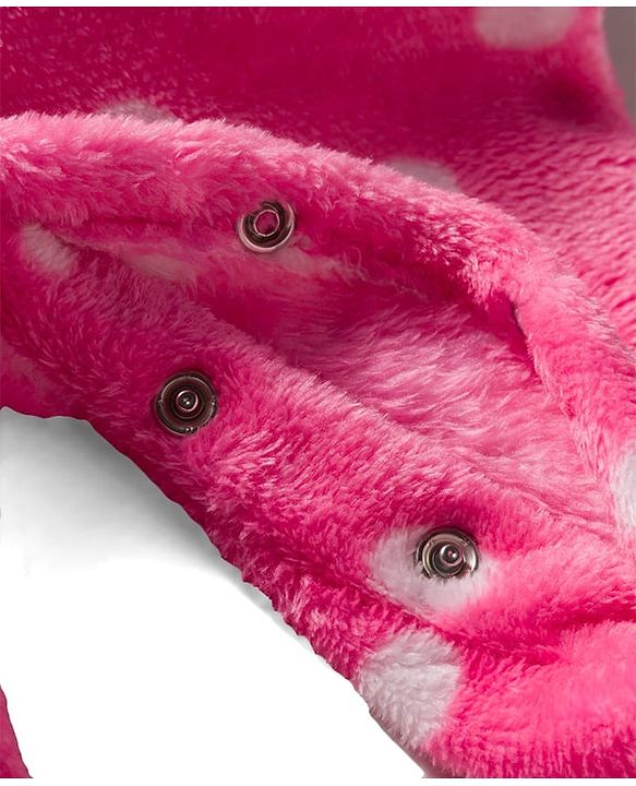 Babyhug Velour Knit Full Sleeves Footed Winter Sleep Suit with Polka Dot Print - Pink