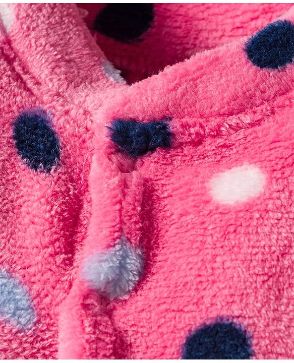 Babyhug Velour Knit Full Sleeves Footed Velour Winter Sleep Suit with Polka Dot Print - Pink