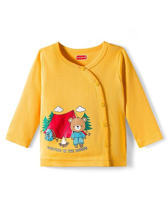Babyhug 100% Cotton Interlock Knit Full Sleeves Jhablas With Animal Print Pack Of 3 - Yellow & Green