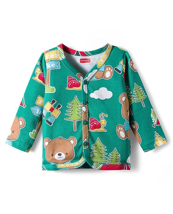 Babyhug 100% Cotton Interlock Knit Full Sleeves Jhablas With Animal Print Pack Of 3 - Yellow & Green