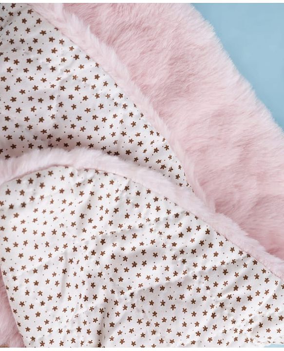 Babyhug Fur Woven Full Sleeves Winter Jacket With Heart & Floral Applique - Pink