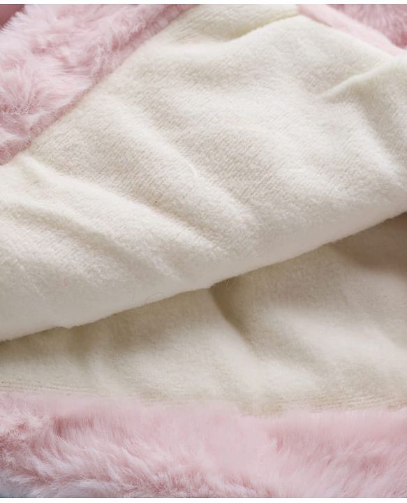 Babyhug Fur Woven Full Sleeves Winter Jacket With Heart & Floral Applique - Pink