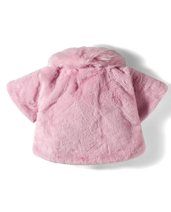 Babyhug Fur Woven Full Sleeves Jacket with Pearl Floral Applique - Pink