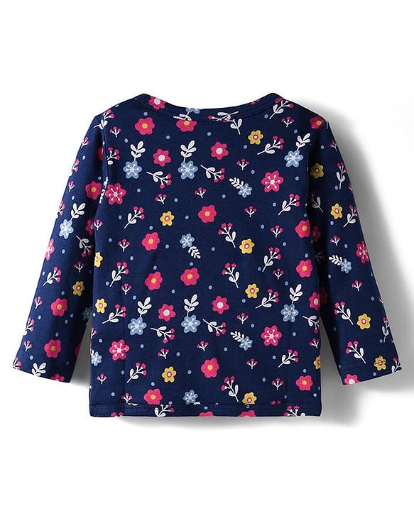 Babyhug 100% Cotton Knit Full Sleeves Front Open Vest with Polka Dots & Floral Print Pack of 3 - Dark Pink & Navy Blue