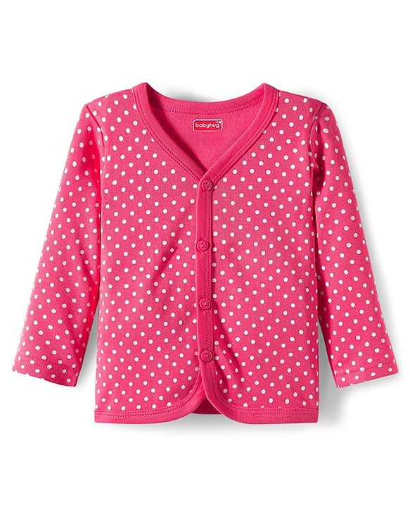 Babyhug 100% Cotton Knit Full Sleeves Front Open Vest with Polka Dots & Floral Print Pack of 3 - Dark Pink & Navy Blue