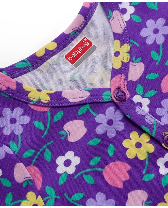 Babyhug 100% Cotton Interlock Knit Full Sleeves Jhablas With Polka Dot & Floral Print Pack Of 3 - Pink Purple & Yellow