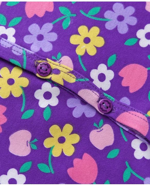 Babyhug 100% Cotton Interlock Knit Full Sleeves Jhablas With Polka Dot & Floral Print Pack Of 3 - Pink Purple & Yellow