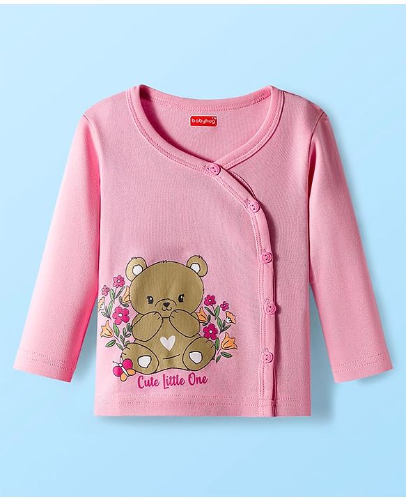 Babyhug 100% Cotton Interlock Knit Full Sleeves Jhablas With Floral & Animal Print Pack Of 3 - Pink & White