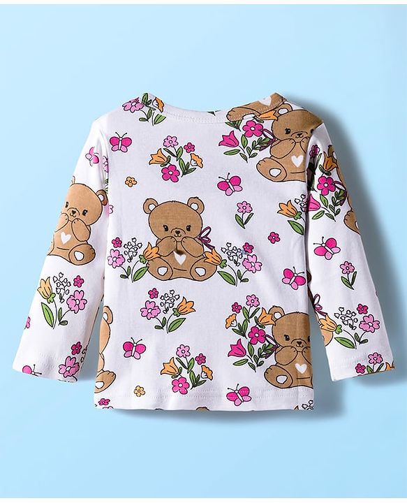 Babyhug 100% Cotton Interlock Knit Full Sleeves Jhablas With Floral & Animal Print Pack Of 3 - Pink & White