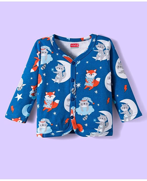 Babyhug 100% Cotton Interlock Knit Full Sleeves Jhablas With Star & Animal Print Pack Of 3 - White Orange & Navy Blue