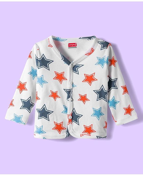 Babyhug 100% Cotton Interlock Knit Full Sleeves Jhablas With Star & Animal Print Pack Of 3 - White Orange & Navy Blue