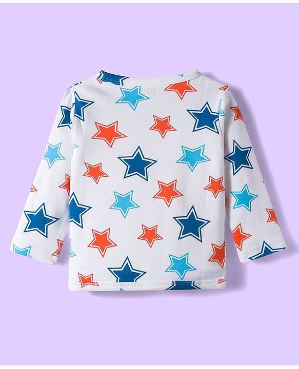 Babyhug 100% Cotton Interlock Knit Full Sleeves Jhablas With Star & Animal Print Pack Of 3 - White Orange & Navy Blue