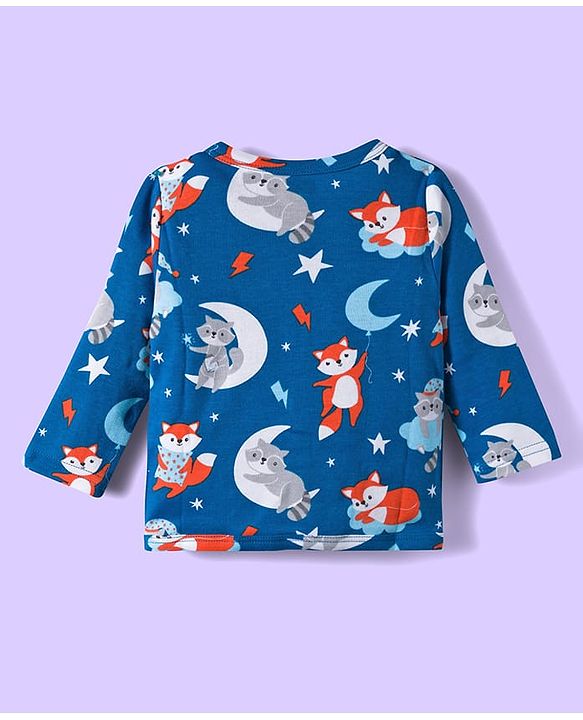 Babyhug 100% Cotton Interlock Knit Full Sleeves Jhablas With Star & Animal Print Pack Of 3 - White Orange & Navy Blue
