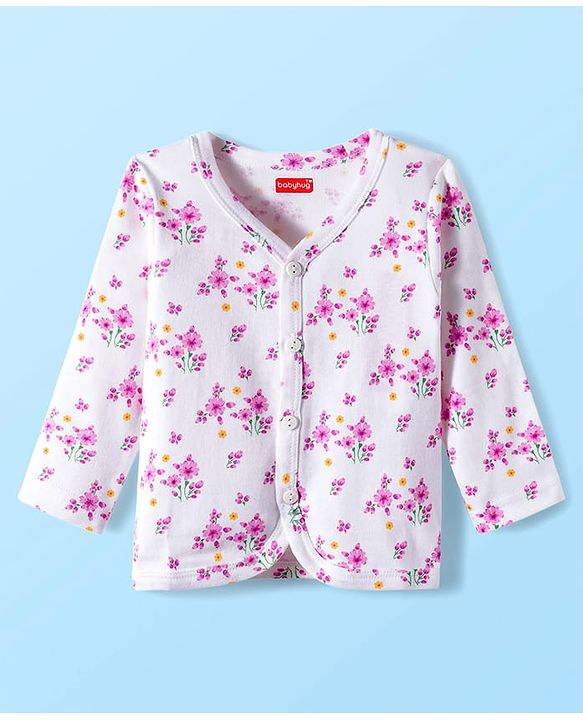 Babyhug 100% Cotton Full Sleeves Jhablas With Floral & Polka Dot Print Pack Of 3 - Pink Yellow & White
