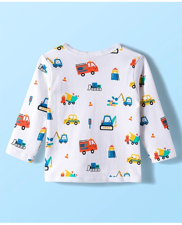 Babyhug 100% Cotton Interlock Knit Full Sleeves Jhablas With Stripes & Vehicle Print Pack Of 3 - Yellow & White