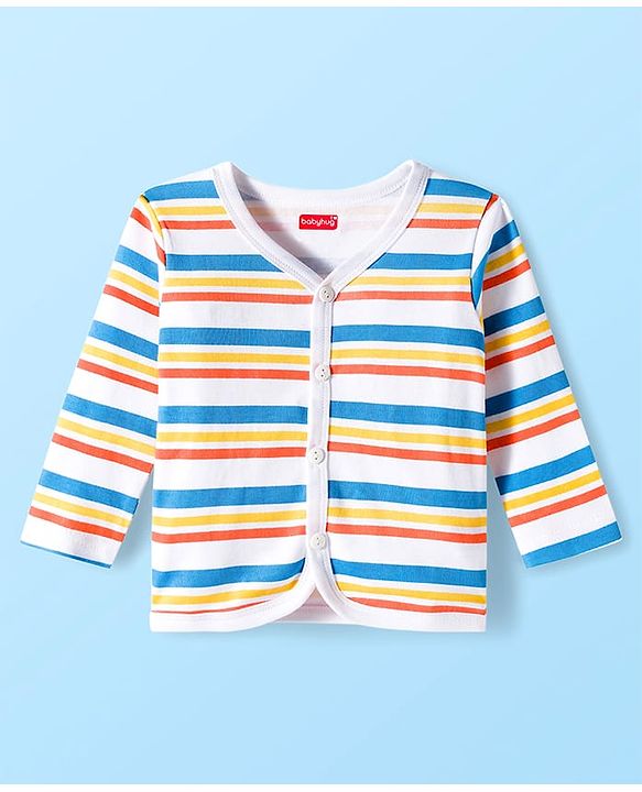 Babyhug 100% Cotton Interlock Knit Full Sleeves Jhablas With Stripes & Vehicle Print Pack Of 3 - Yellow & White