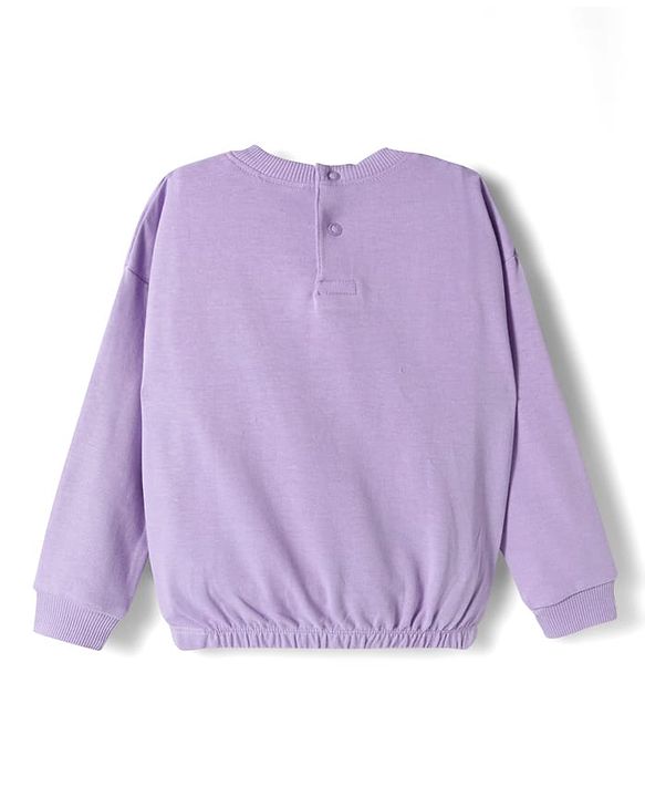 Babyhug Terry Knit Premium Light Gauge Terry Full Sleeves Top & Joggers Set with Just Happy Smiles Text Print - Lavender
