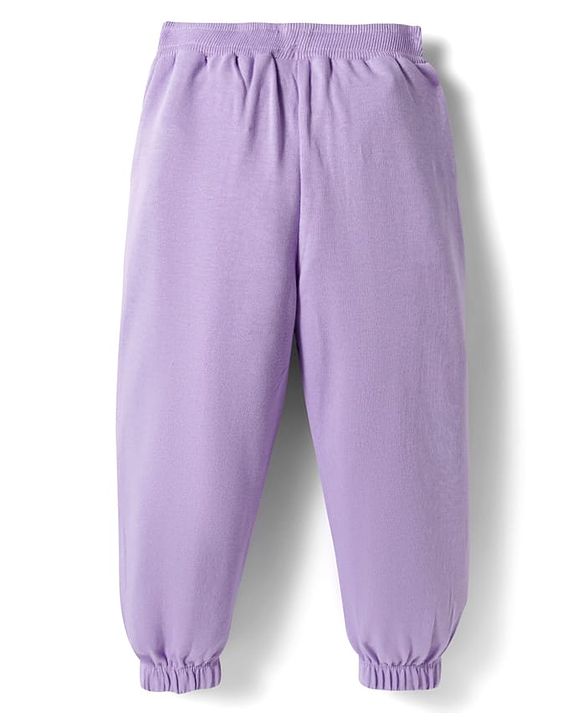 Babyhug Terry Knit Premium Light Gauge Terry Full Sleeves Top & Joggers Set with Just Happy Smiles Text Print - Lavender