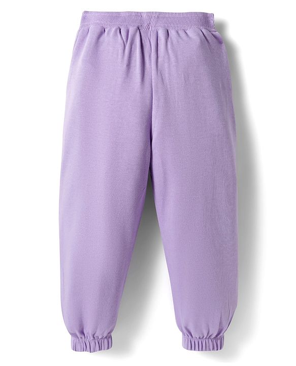 Babyhug Terry Knit Premium Light Gauge Terry Full Sleeves Top & Joggers Set with Just Happy Smiles Text Print - Lavender