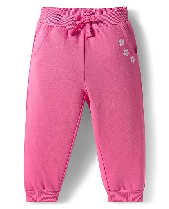 Babyhug Terry Knit Premium Light Gauge Terry Full Sleeves Hooded Top & Lounge Pant Set With Floral Embriodery - Pink