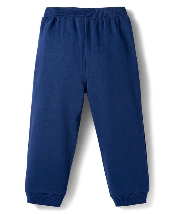 Babyhug Terry Knit Premium Light Gauge Terry Full Sleeves T-Shirt & Lounge Pant Set with Star Print & Reversible Sequin Detailing - Navy Blue