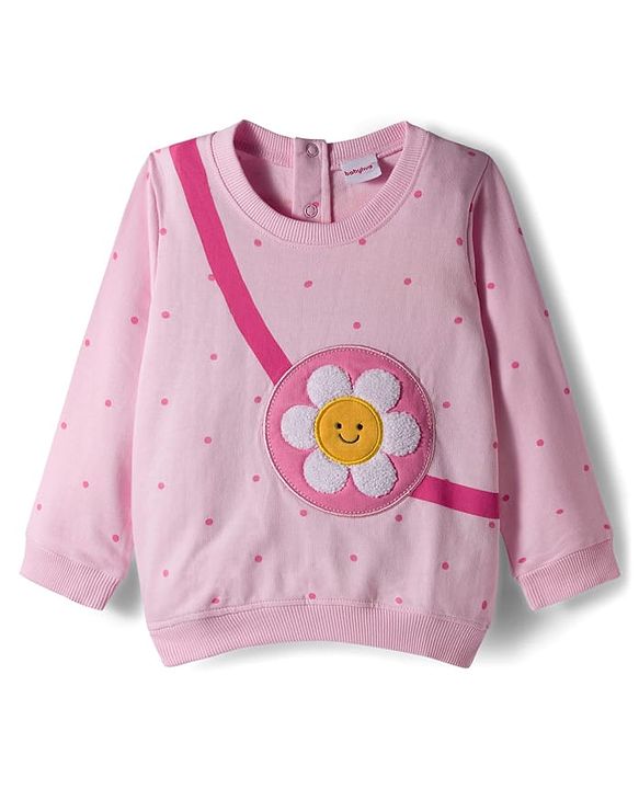 Babyhug Terry Knit Premium Light Gauge Terry Full Sleeves Top & Pant Set With Floral Print - Pink