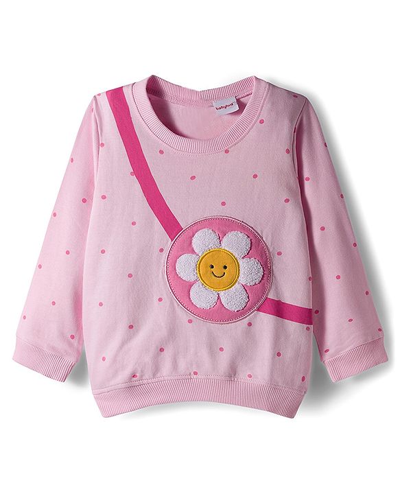 Babyhug Terry Knit Premium Light Gauge Terry Full Sleeves Top & Pant Set With Floral Print - Pink