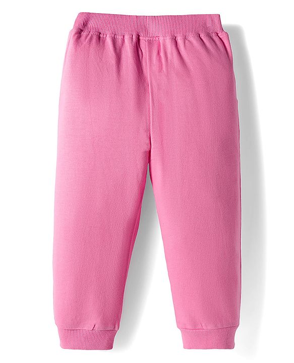 Babyhug Terry Knit Premium Light Gauge Terry Full Sleeves Top & Pant Set With Floral Print - Pink