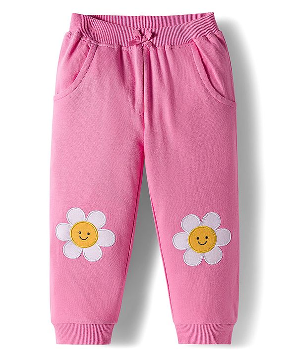 Babyhug Terry Knit Premium Light Gauge Terry Full Sleeves Top & Pant Set With Floral Print - Pink