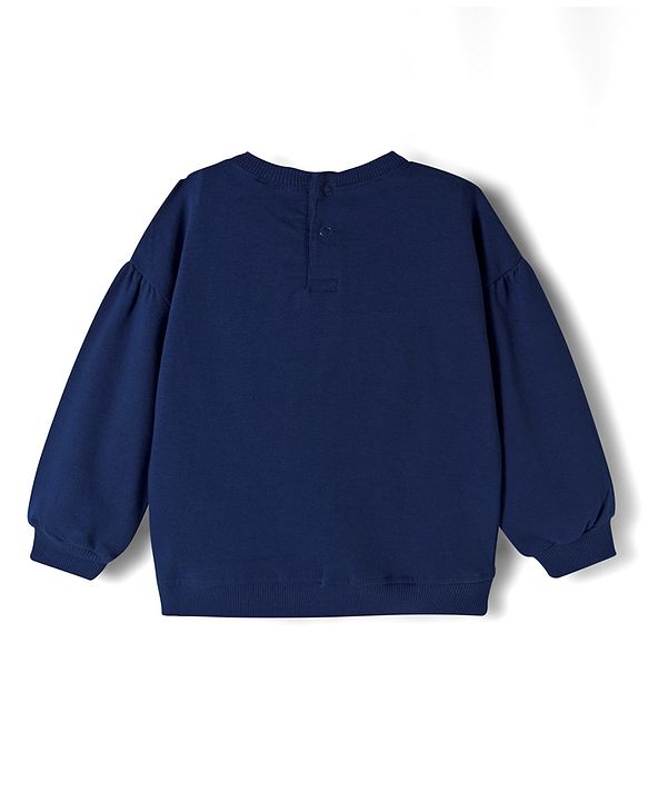 Babyhug Terry Knit Premium Light Gauge Terry Full Sleeves Top & Lounge Pant Set With Butterfly Print - Navy Blue