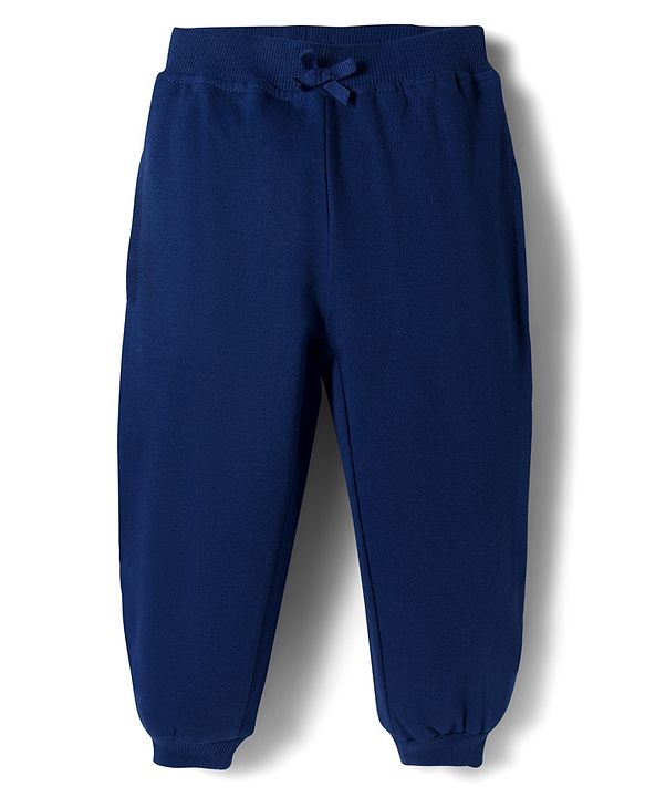 Babyhug Terry Knit Premium Light Gauge Terry Full Sleeves Top & Lounge Pant Set With Butterfly Print - Navy Blue