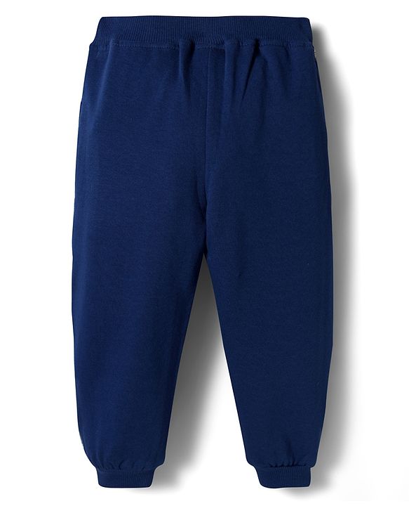 Babyhug Terry Knit Premium Light Gauge Terry Full Sleeves Top & Lounge Pant Set With Butterfly Print - Navy Blue