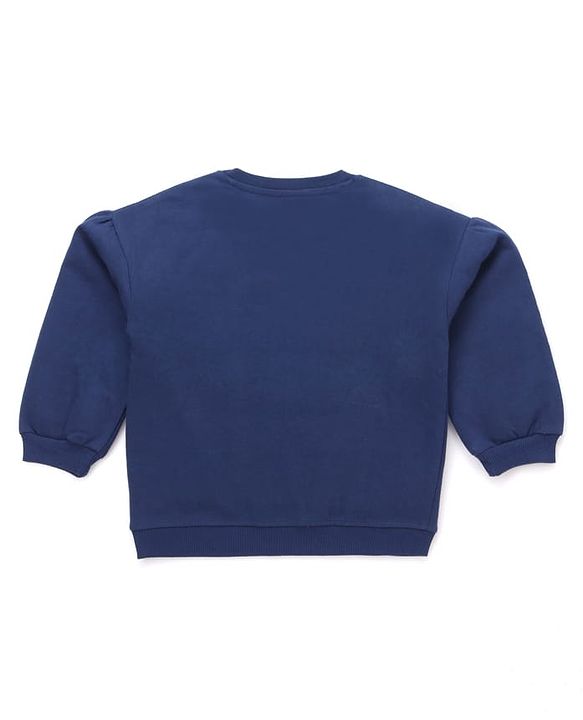 Babyhug Terry Knit Premium Light Gauge Terry Full Sleeves Top & Lounge Pant Set With Butterfly Print - Navy Blue