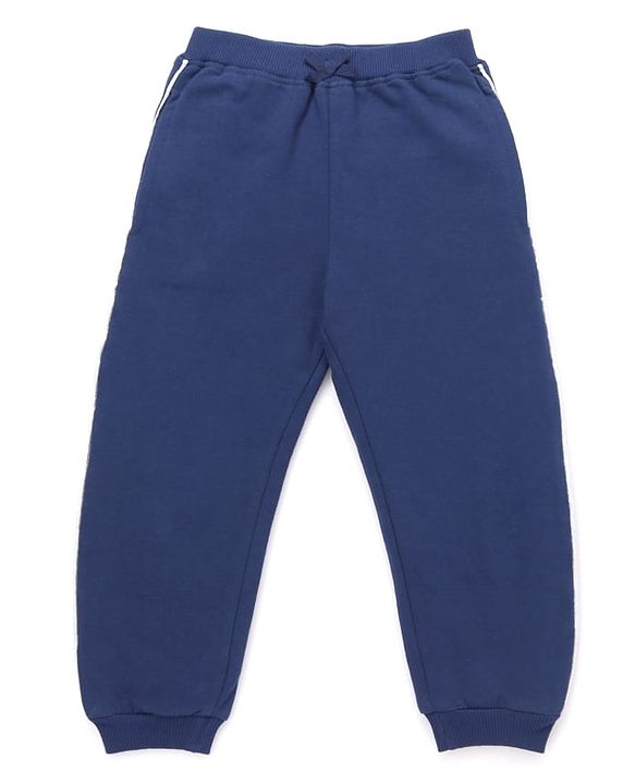 Babyhug Terry Knit Premium Light Gauge Terry Full Sleeves Top & Lounge Pant Set With Butterfly Print - Navy Blue