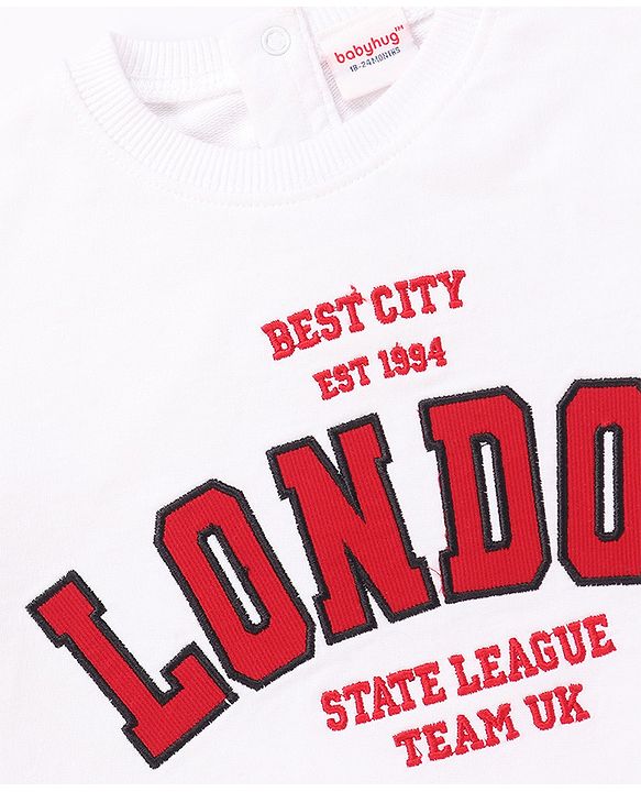 Babyhug Terry Knit Full Sleeves Top & Skort Set with Text Embroidery - Red & White