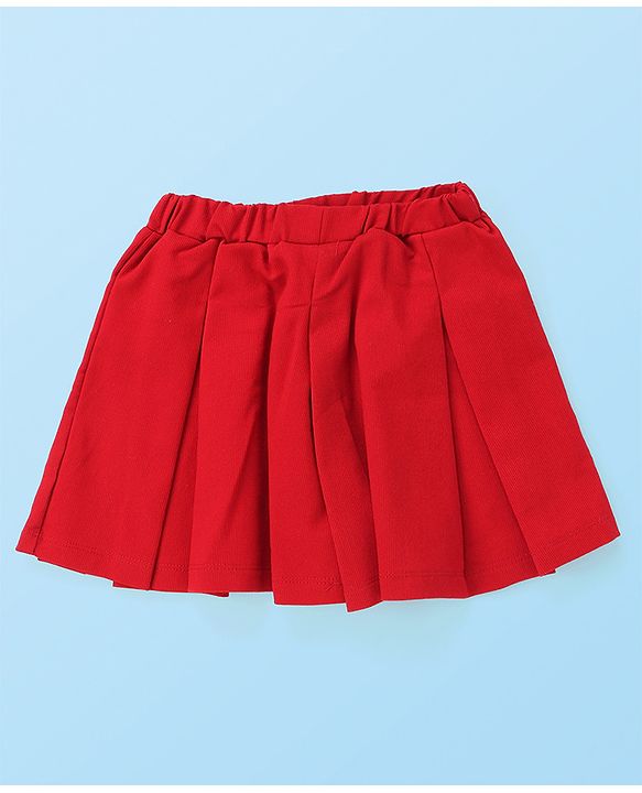 Babyhug Terry Knit Full Sleeves Top & Skort Set with Text Embroidery - Red & White