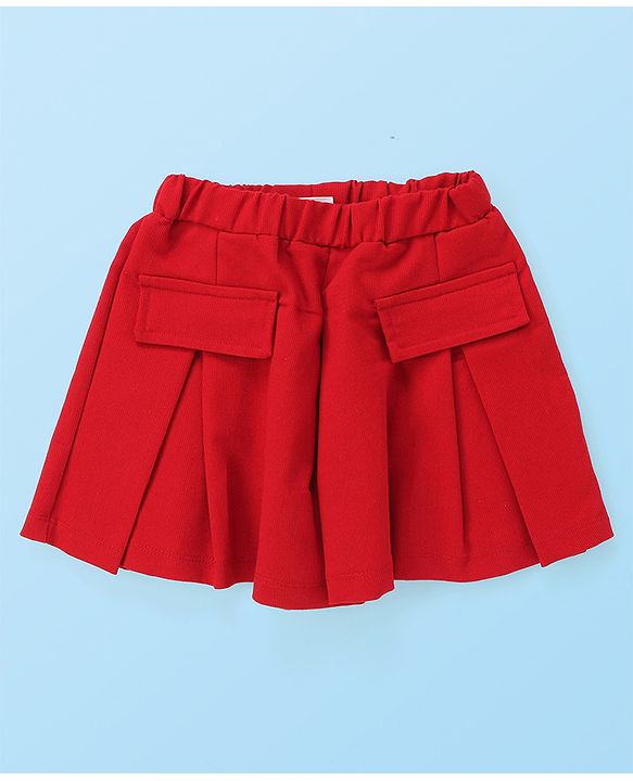 Babyhug Terry Knit Full Sleeves Top & Skort Set with Text Embroidery - Red & White