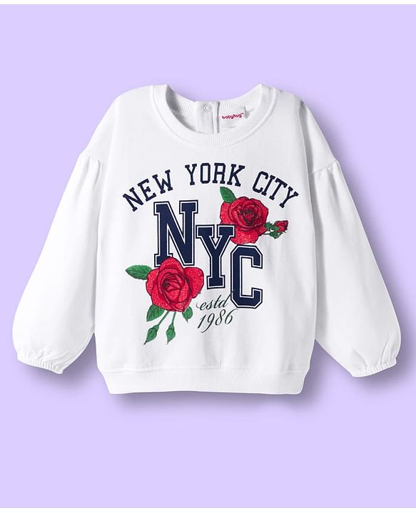 Babyhug Terry Knit Full Sleeves Top & Skirt Set with Floral & Text Print - White & Red