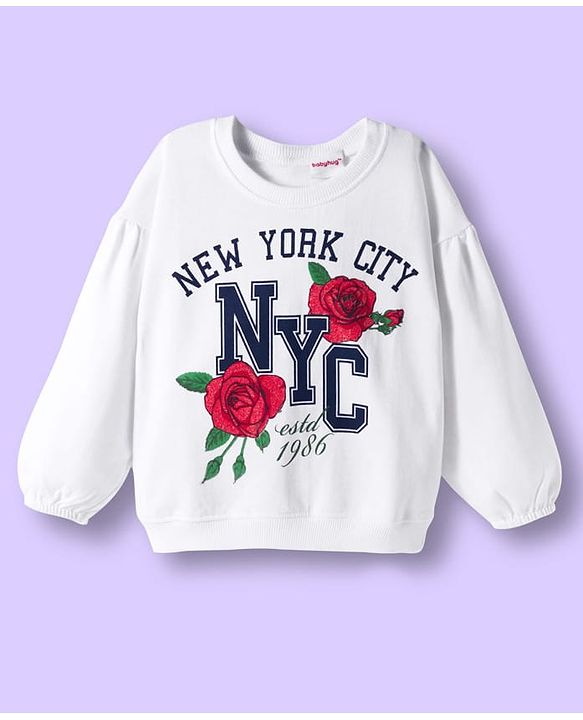 Babyhug Terry Knit Full Sleeves Top & Skirt Set with Floral & Text Print - White & Red